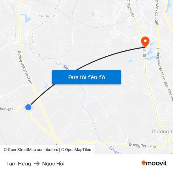 Tam Hưng to Ngọc Hồi map