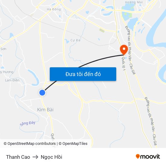 Thanh Cao to Ngọc Hồi map