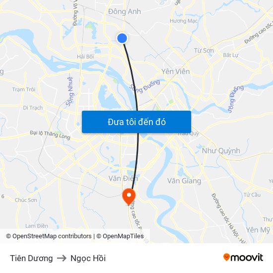 Tiên Dương to Ngọc Hồi map