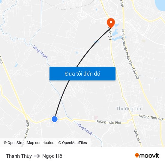 Thanh Thùy to Ngọc Hồi map