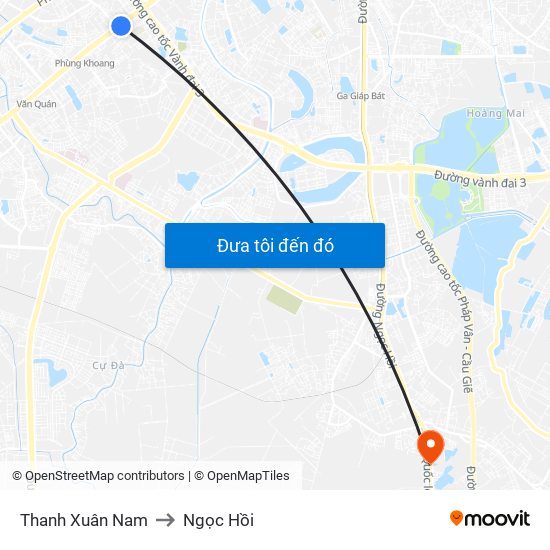 Thanh Xuân Nam to Ngọc Hồi map