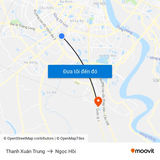 Thanh Xuân Trung to Ngọc Hồi map