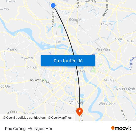 Phú Cường to Ngọc Hồi map