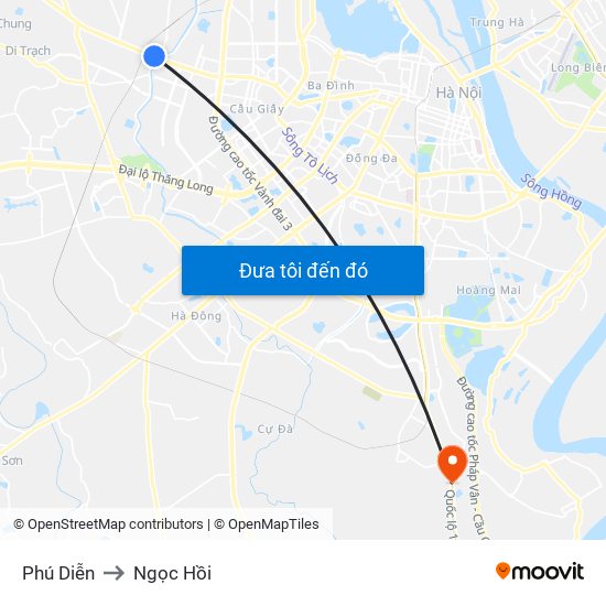 Phú Diễn to Ngọc Hồi map