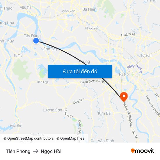 Tiên Phong to Ngọc Hồi map