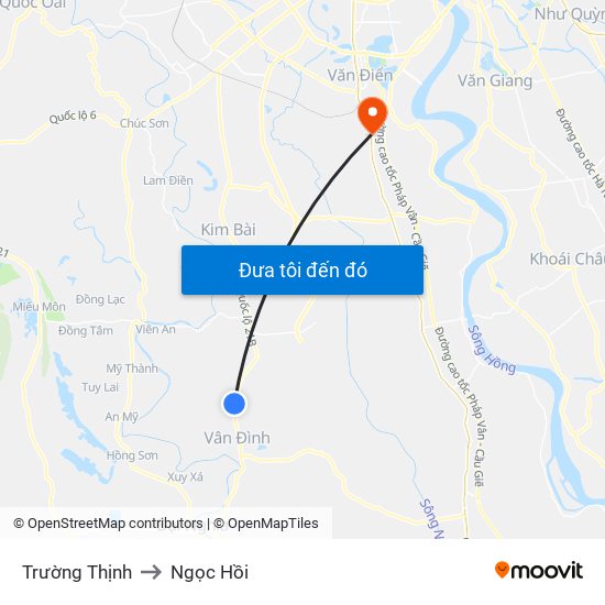 Trường Thịnh to Ngọc Hồi map