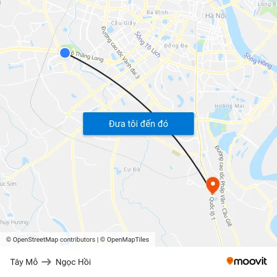 Tây Mỗ to Ngọc Hồi map
