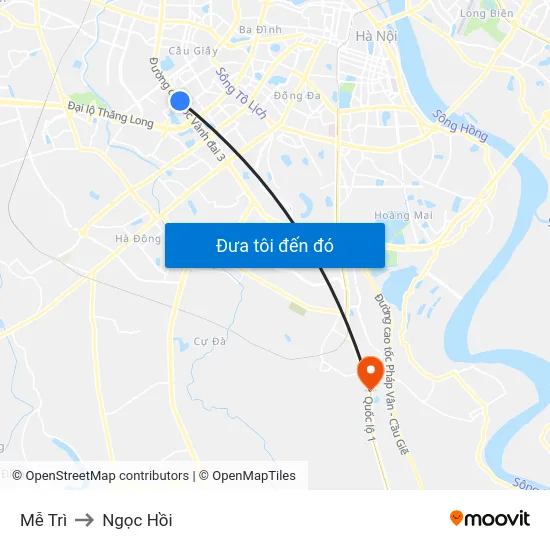 Mễ Trì to Ngọc Hồi map