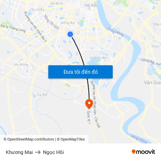 Khương Mai to Ngọc Hồi map