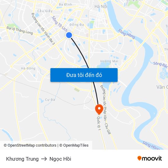 Khương Trung to Ngọc Hồi map