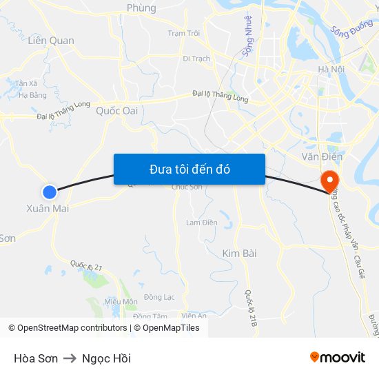 Hòa Sơn to Ngọc Hồi map