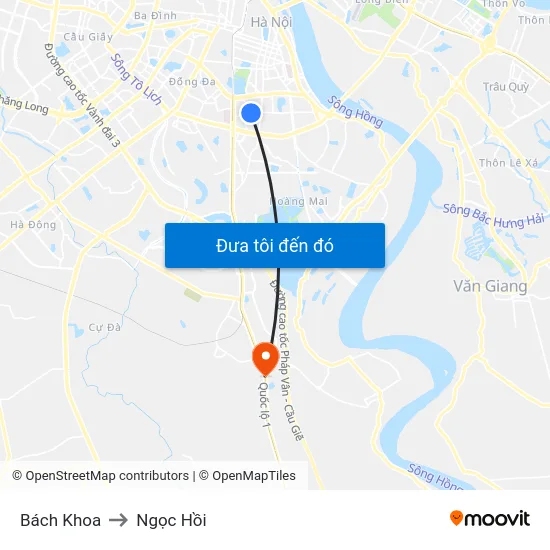 Bách Khoa to Ngọc Hồi map