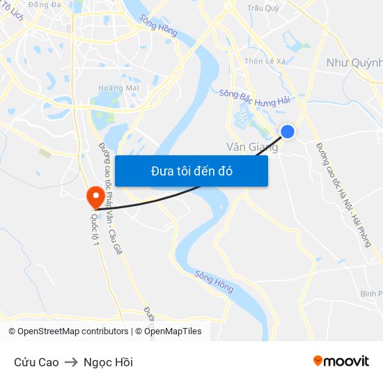 Cửu Cao to Ngọc Hồi map