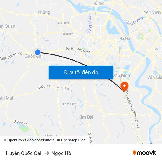 Huyện Quốc Oai to Ngọc Hồi map