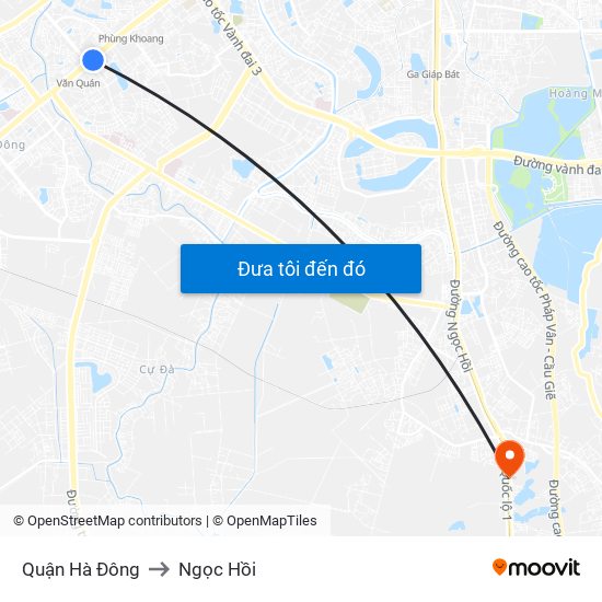 Quận Hà Đông to Ngọc Hồi map