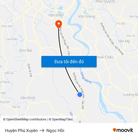 Huyện Phú Xuyên to Ngọc Hồi map