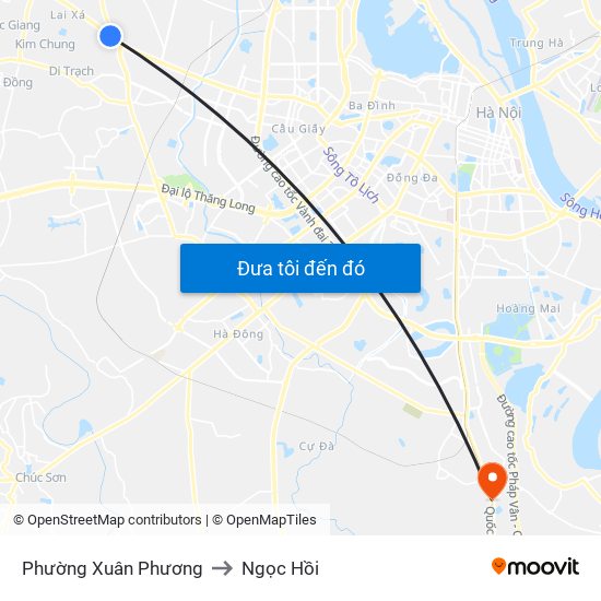 Phường Xuân Phương to Ngọc Hồi map