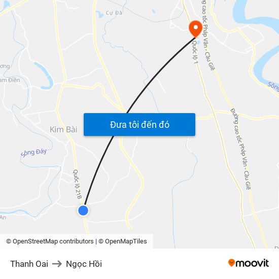 Thanh Oai to Ngọc Hồi map