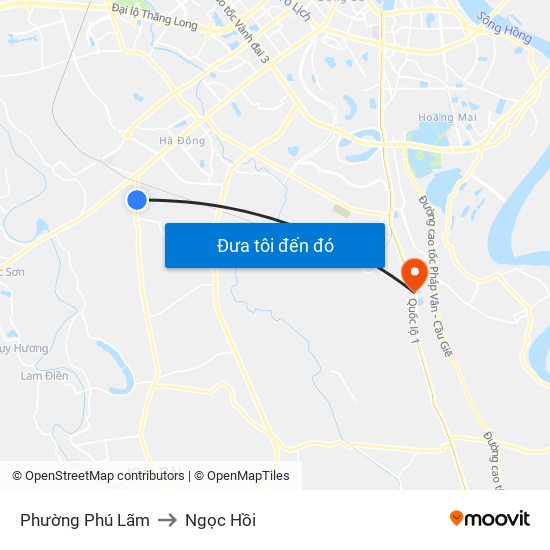 Phường Phú Lãm to Ngọc Hồi map
