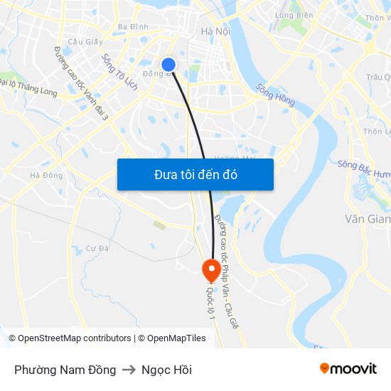 Phường Nam Đồng to Ngọc Hồi map