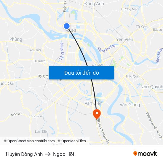 Huyện Đông Anh to Ngọc Hồi map