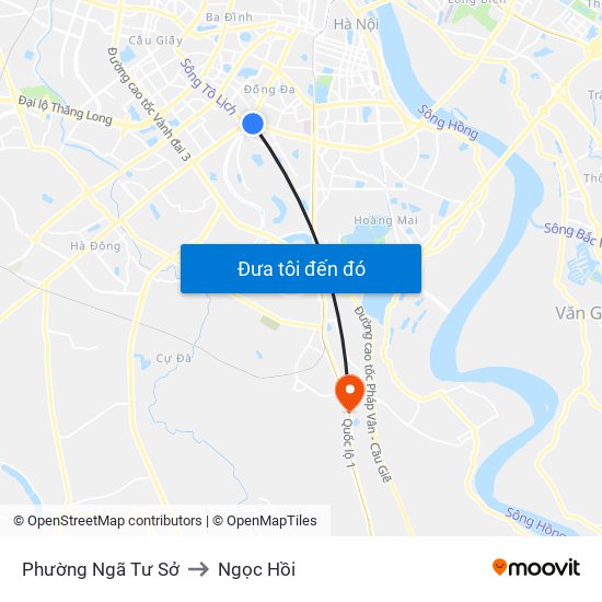 Phường Ngã Tư Sở to Ngọc Hồi map