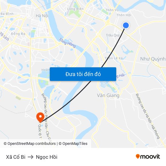 Xã Cổ Bi to Ngọc Hồi map