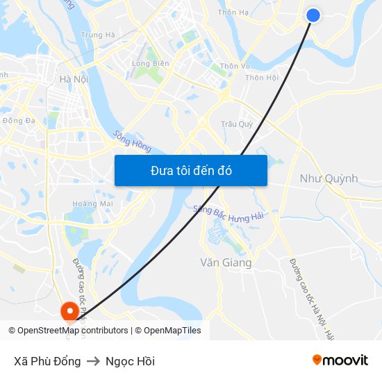Xã Phù Đổng to Ngọc Hồi map