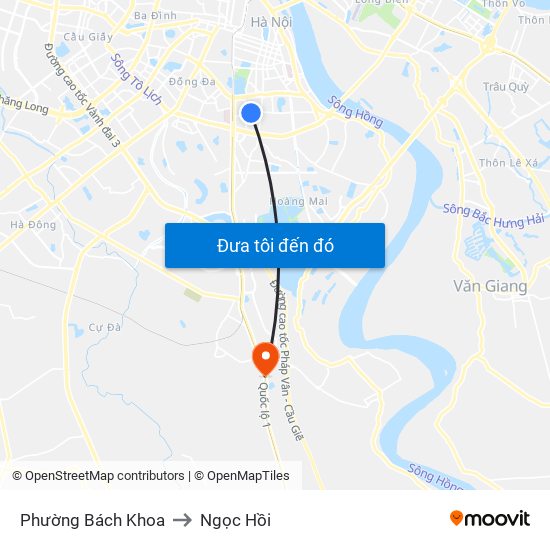 Phường Bách Khoa to Ngọc Hồi map