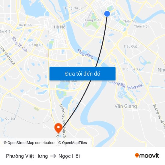 Phường Việt Hưng to Ngọc Hồi map