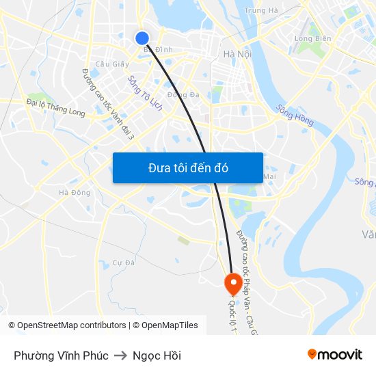 Phường Vĩnh Phúc to Ngọc Hồi map