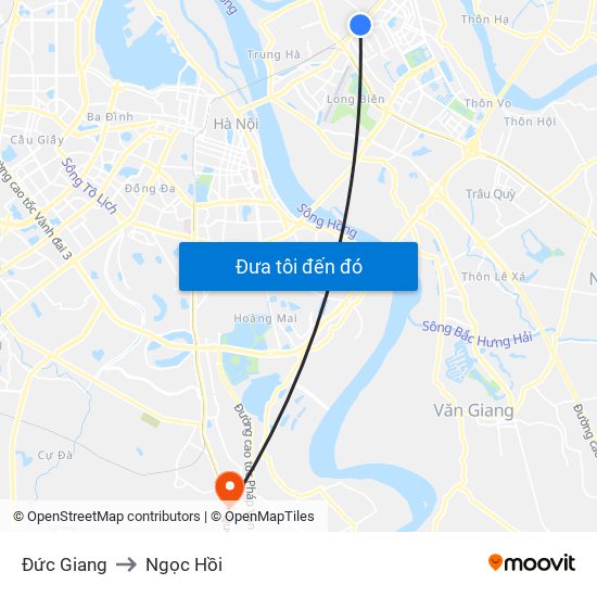 Đức Giang to Ngọc Hồi map