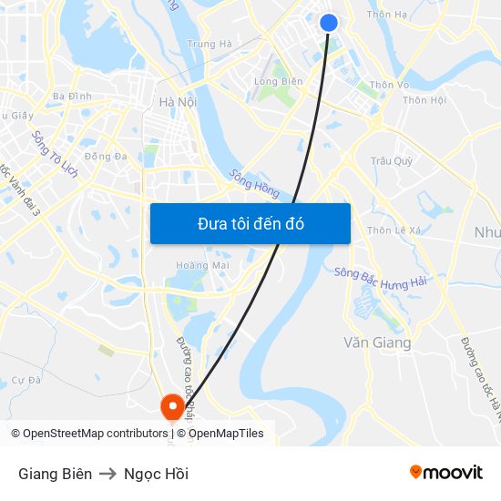 Giang Biên to Ngọc Hồi map