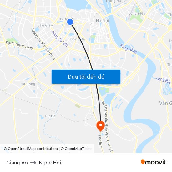 Giảng Võ to Ngọc Hồi map