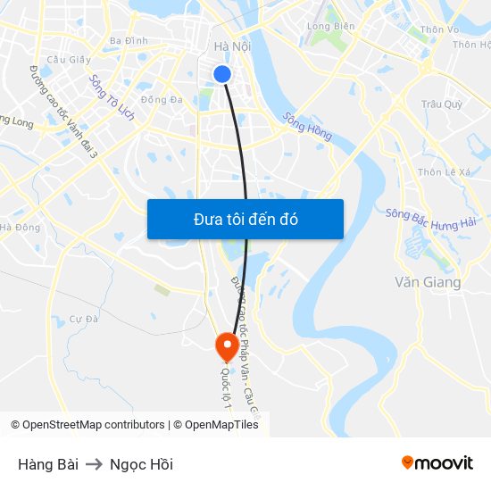 Hàng Bài to Ngọc Hồi map