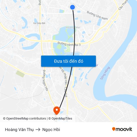 Hoàng Văn Thụ to Ngọc Hồi map