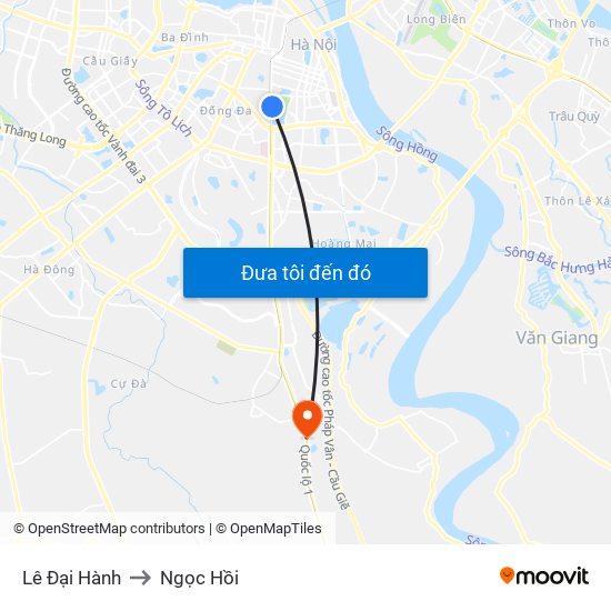Lê Đại Hành to Ngọc Hồi map