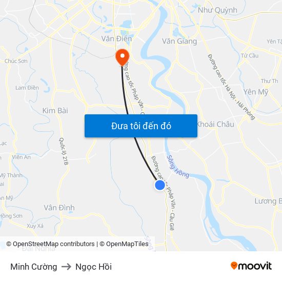 Minh Cường to Ngọc Hồi map