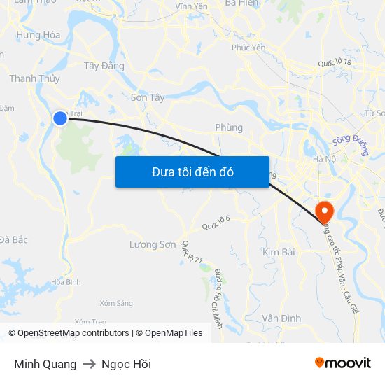 Minh Quang to Ngọc Hồi map