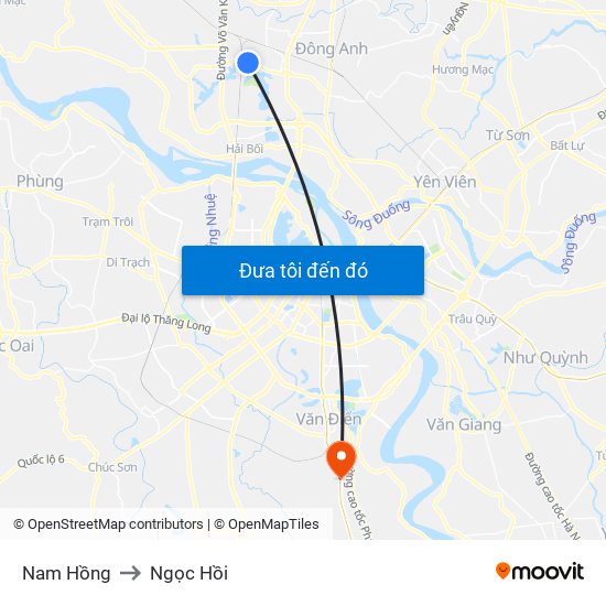 Nam Hồng to Ngọc Hồi map