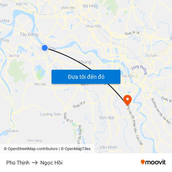 Phú Thịnh to Ngọc Hồi map