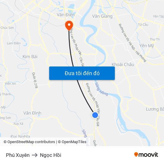 Phú Xuyên to Ngọc Hồi map