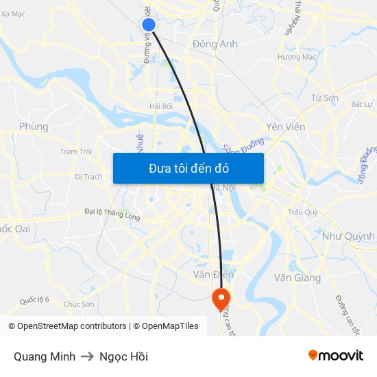 Quang Minh to Ngọc Hồi map