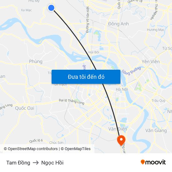 Tam Đồng to Ngọc Hồi map