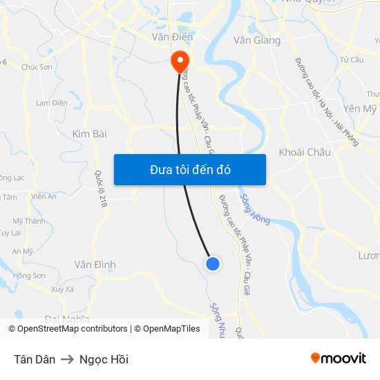 Tân Dân to Ngọc Hồi map