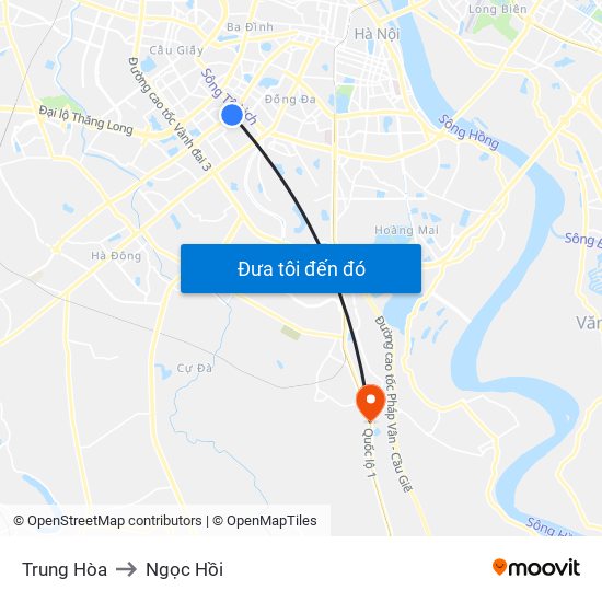 Trung Hòa to Ngọc Hồi map