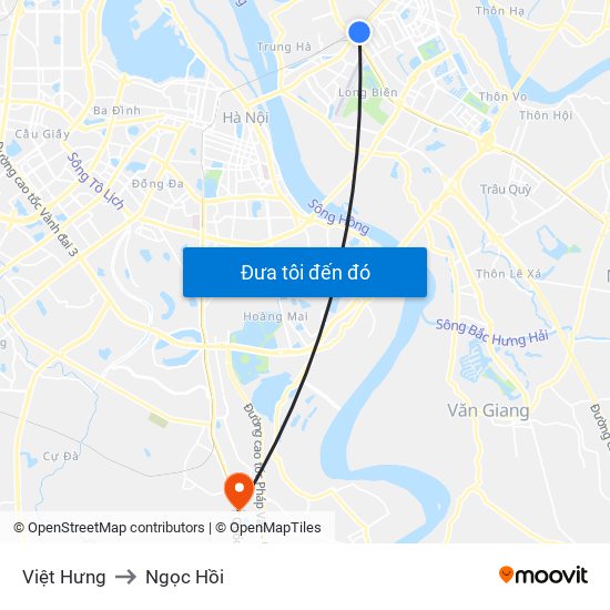 Việt Hưng to Ngọc Hồi map