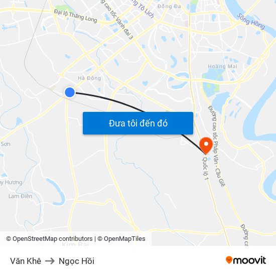 Văn Khê to Ngọc Hồi map