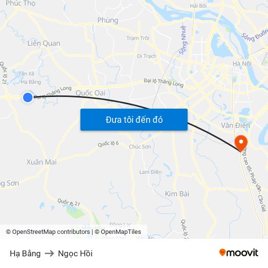 Hạ Bằng to Ngọc Hồi map