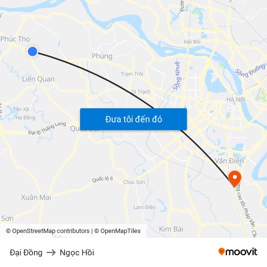 Đại Đồng to Ngọc Hồi map